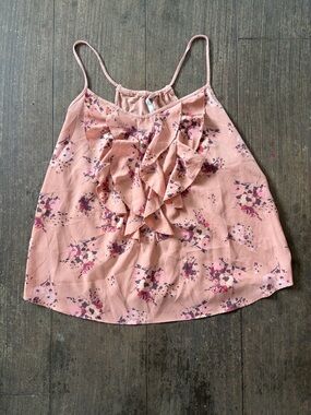 Lauren Conrad Women’s Pink Floral Ruffle Cami Top